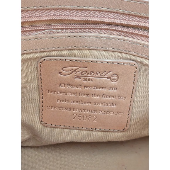 Fossil 75082 Leather Woven Basketweave Shoulder Bag Tan Camel Medium Tote - Picture 9 of 10